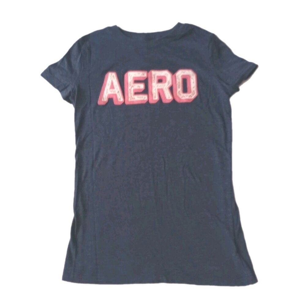 Aeropostale Classic Crew AERO Navy Blue Graphic Tee Shirt sz S Juniors Womens
